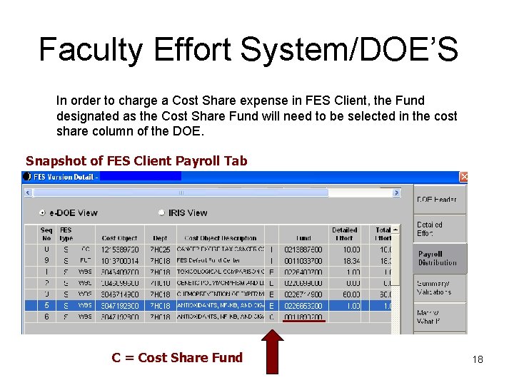 Faculty Effort System/DOE’S In order to charge a Cost Share expense in FES Client,