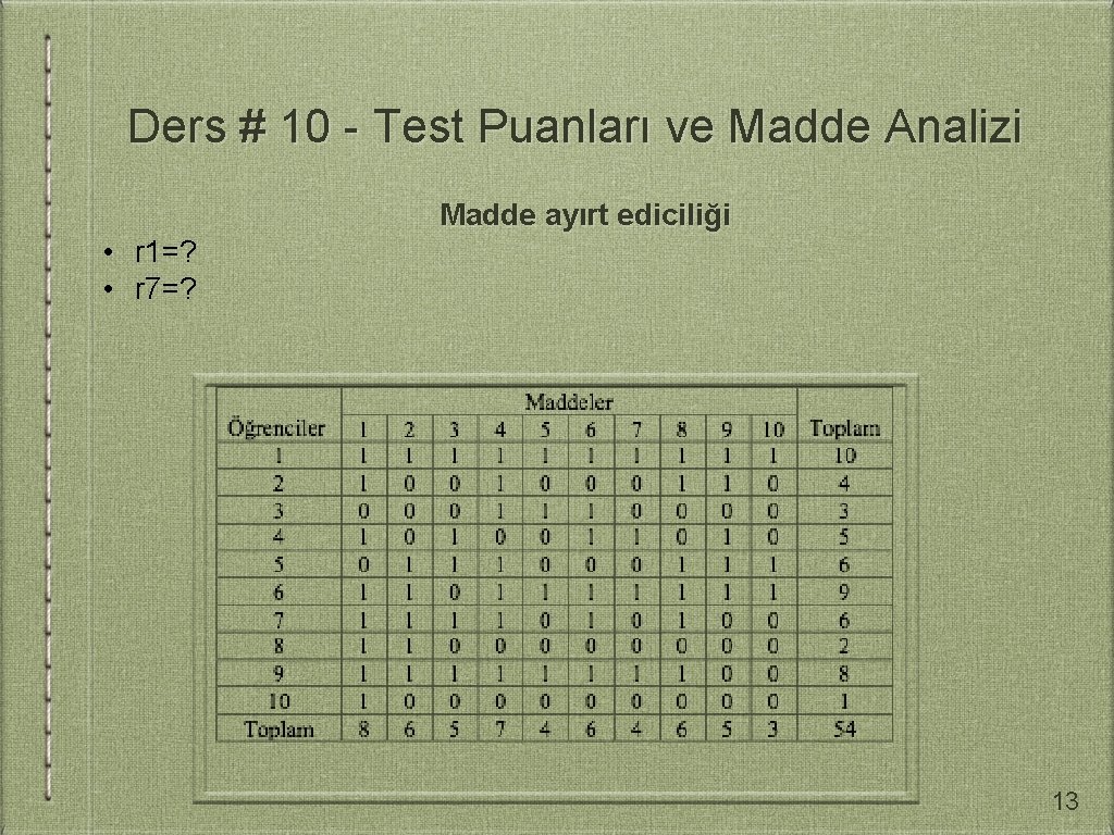 Ders # 10 - Test Puanları ve Madde Analizi Madde ayırt ediciliği • r