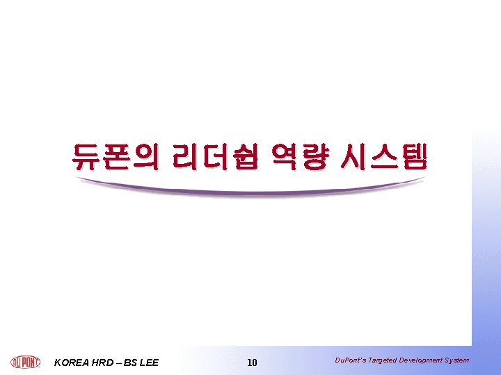 듀폰의 리더쉽 역량 시스템 KOREA HRD – BS LEE 10 Du. Pont’s Targeted Development