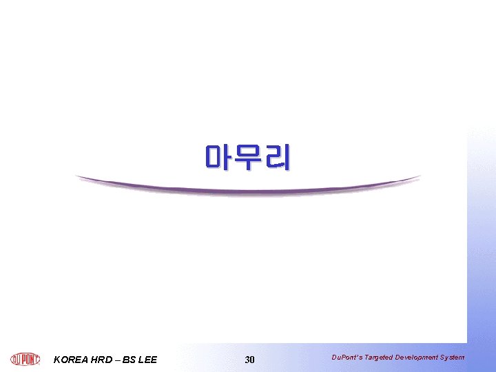 마무리 KOREA HRD – BS LEE 30 Du. Pont’s Targeted Development System 