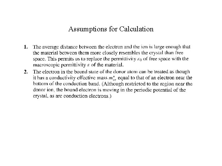 Assumptions for Calculation 