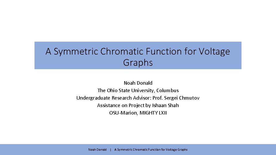 A Symmetric Chromatic Function for Voltage Graphs Noah Donald The Ohio State University, Columbus