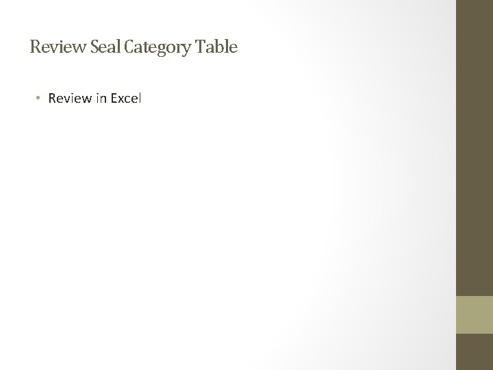 Review Seal Category Table • Review in Excel 