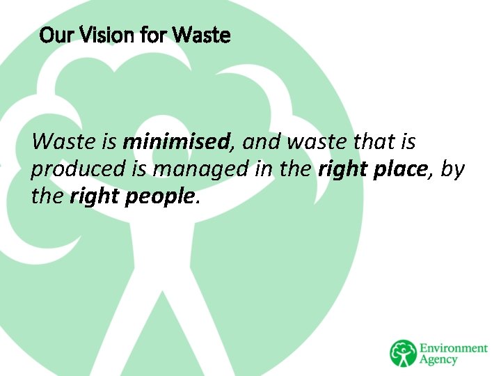 Our Vision for Waste is minimised, and waste that is produced is managed in