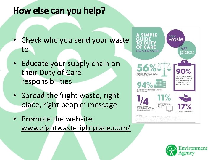 How else can you help? • Check who you send your waste to •