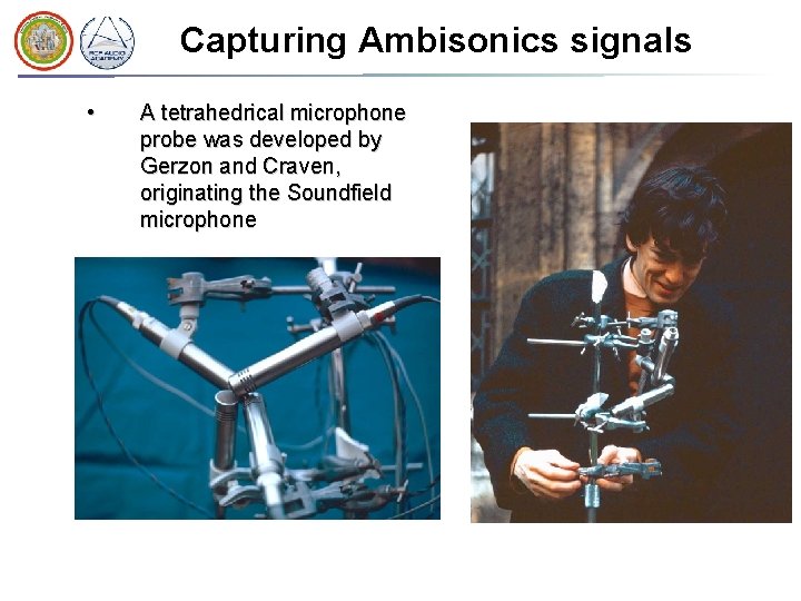 Capturing Ambisonics signals • A tetrahedrical microphone probe was developed by Gerzon and Craven,