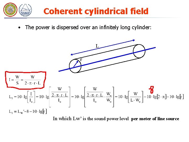 Coherent cylindrical field • The power is dispersed over an infinitely long cylinder: L