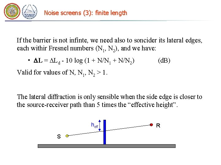 Noise screens (3): finite length If the barrier is not infinte, we need also