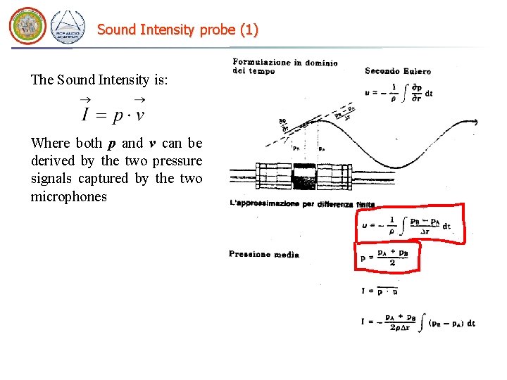 Sound Intensity probe (1) The Sound Intensity is: Where both p and v can