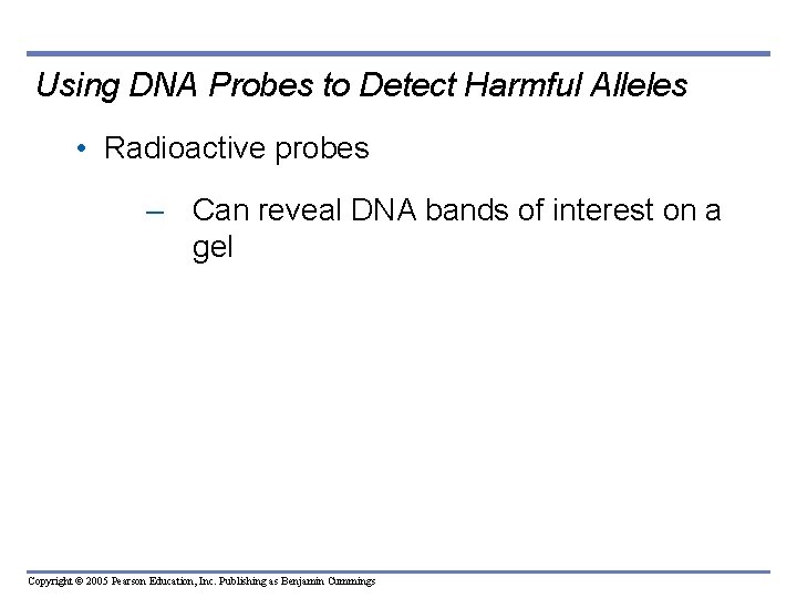 Using DNA Probes to Detect Harmful Alleles • Radioactive probes – Can reveal DNA