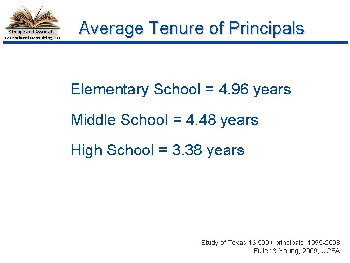 Stronge and Associates Educational Consulting, LLC Average Tenure of Principals Elementary School = 4.