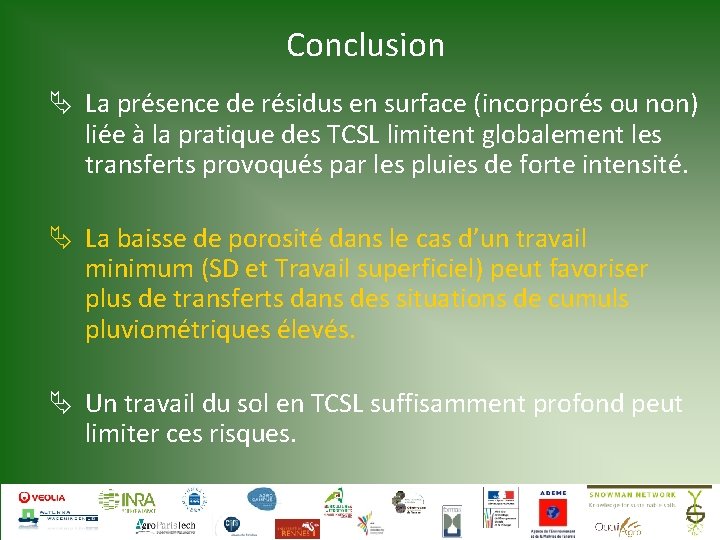 Conclusion Ä La présence de résidus en surface (incorporés ou non) liée à la