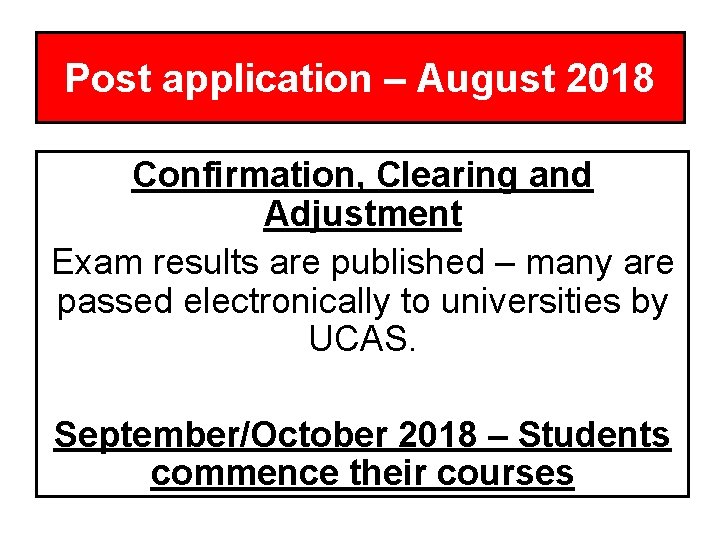 Post application – August 2018 Confirmation, Clearing and Adjustment Exam results are published –