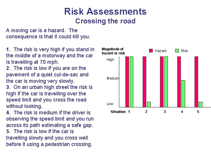 Risk Assessments Crossing the road A moving car is a hazard. The consequence is Risk Assessments Crossing the road A moving car is a hazard. The consequence is