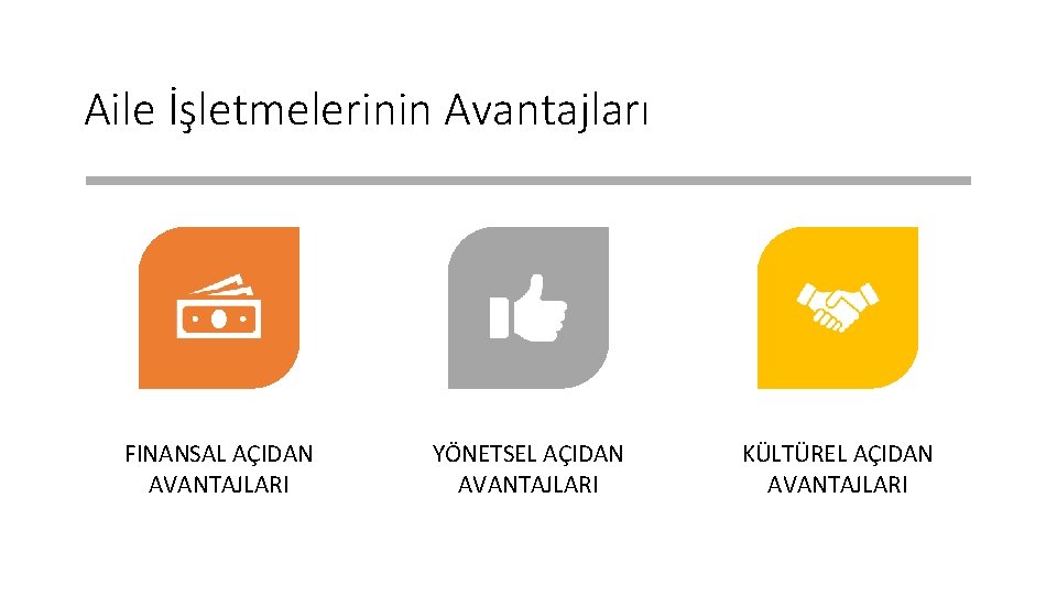 Aile İşletmelerinin Avantajları FINANSAL AÇIDAN AVANTAJLARI YÖNETSEL AÇIDAN AVANTAJLARI KÜLTÜREL AÇIDAN AVANTAJLARI 