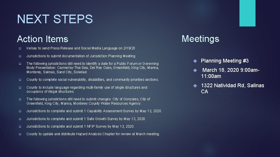 NEXT STEPS Action Items q Kelsey to send Press Release and Social Media Language