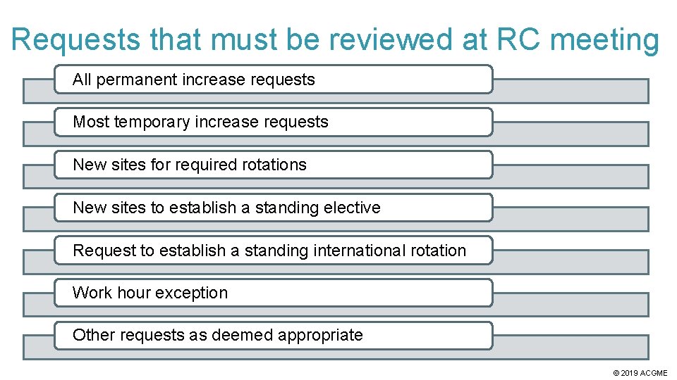 Requests that must be reviewed at RC meeting All permanent increase requests Most temporary