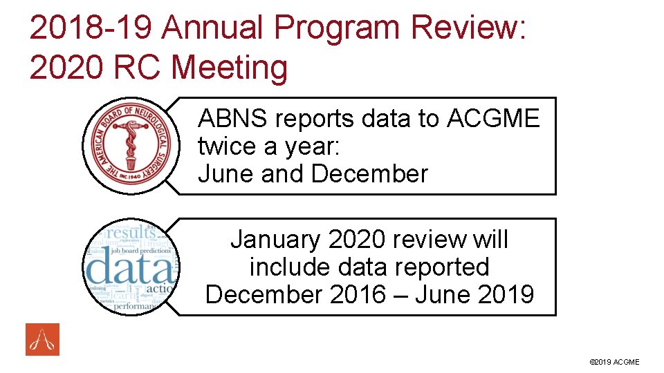 2018 -19 Annual Program Review: 2020 RC Meeting ABNS reports data to ACGME twice