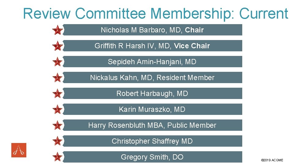 Review Committee Membership: Current Nicholas M Barbaro, MD, Chair Griffith R Harsh IV, MD,