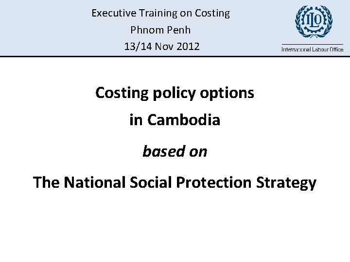 Executive Training on Costing Phnom Penh 13/14 Nov 2012 Costing policy options in Cambodia