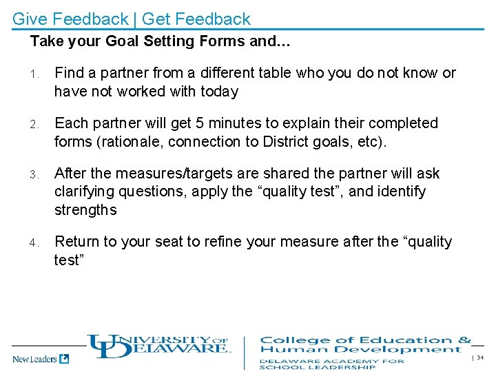 Give Feedback | Get Feedback Take your Goal Setting Forms and… 1. Find a