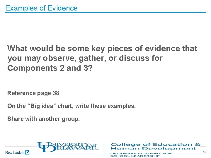 Examples of Evidence What would be some key pieces of evidence that you may