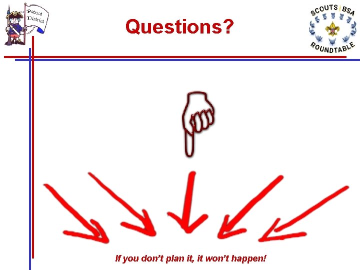 Questions? If you don’t plan it, it won’t happen! Questions? If you don’t plan it, it won’t happen!