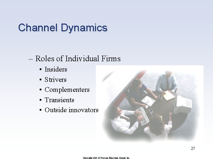 Channel Dynamics – Roles of Individual Firms • • • Insiders Strivers Complementers Transients