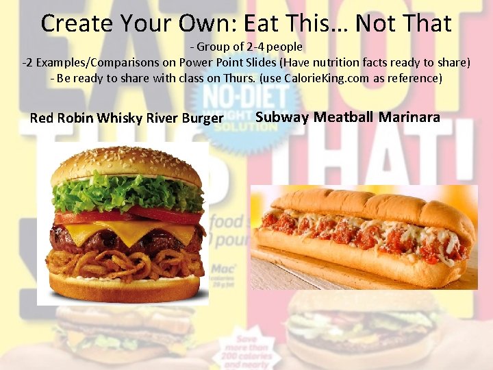 Create Your Own: Eat This… Not That - Group of 2 -4 people -2 Create Your Own: Eat This… Not That - Group of 2 -4 people -2