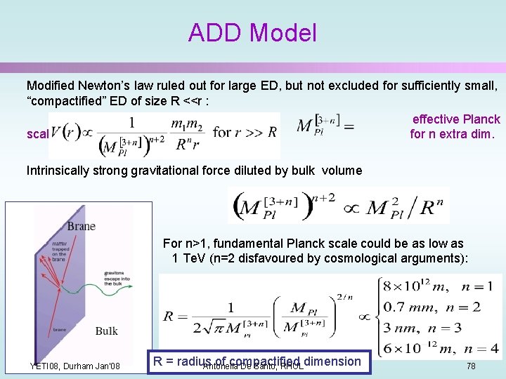 ADD Model Modified Newton’s law ruled out for large ED, but not excluded for
