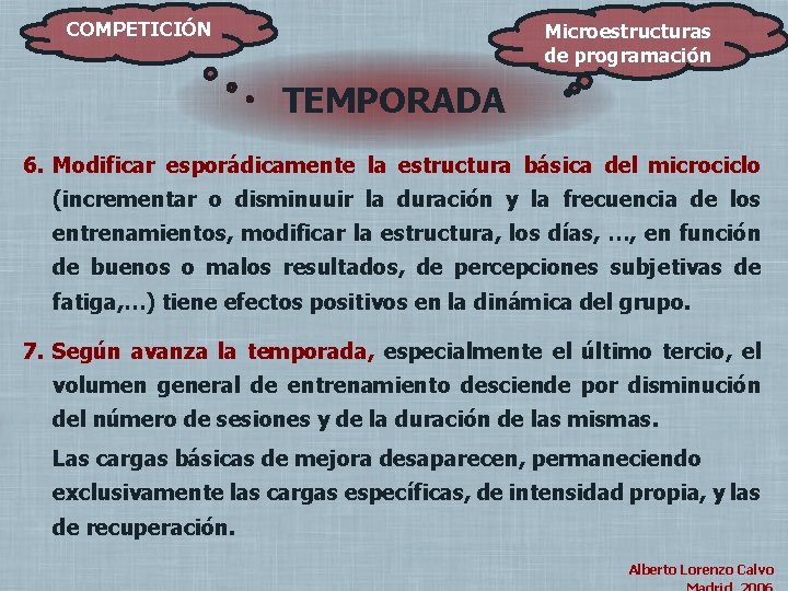 COMPETICIÓN Microestructuras de programación TEMPORADA 6. Modificar esporádicamente la estructura básica del microciclo (incrementar