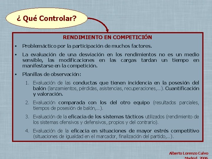 ¿ Qué Controlar? RENDIMIENTO EN COMPETICIÓN • Problemáctico por la participación de muchos factores.