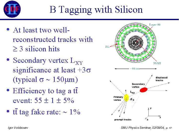 B Tagging with Silicon • • At least two wellreconstructed tracks with 3 silicon