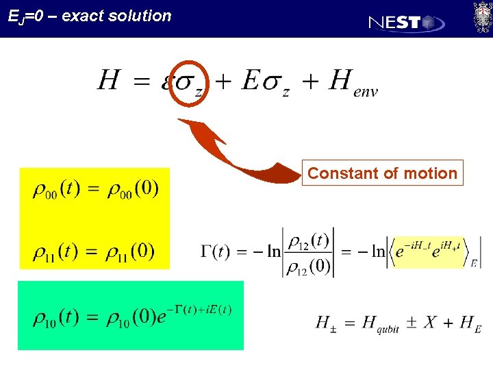 EJ=0 – exact solution Constant of motion 