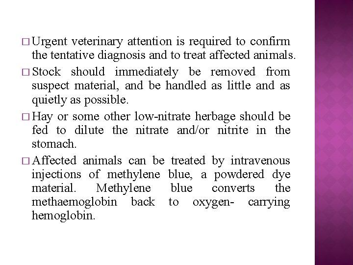 � Urgent veterinary attention is required to confirm the tentative diagnosis and to treat