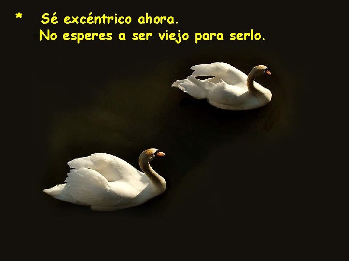  * Sé excéntrico ahora. No esperes a ser viejo para serlo. 