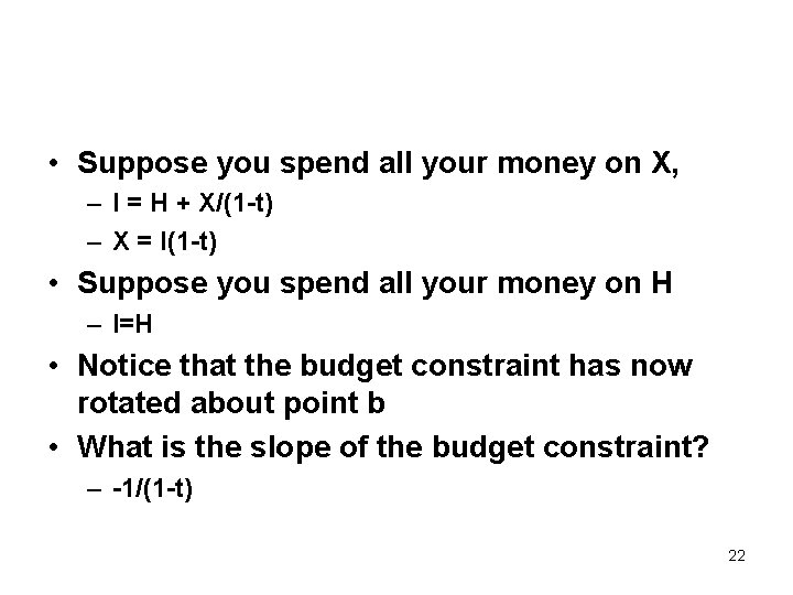  • Suppose you spend all your money on X, – I = H