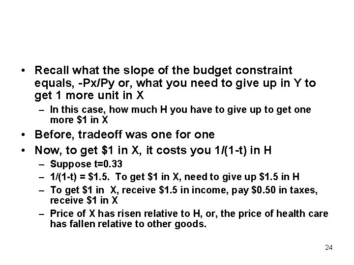  • Recall what the slope of the budget constraint equals, -Px/Py or, what
