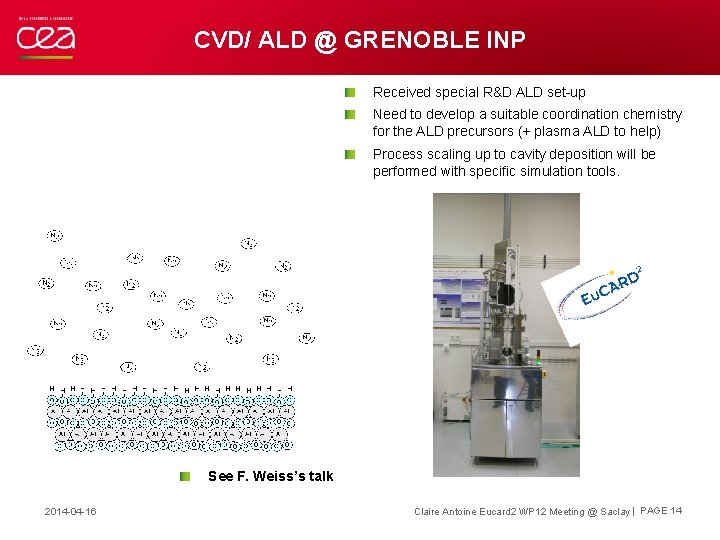 CVD/ ALD @ GRENOBLE INP Received special R&D ALD set-up Need to develop a