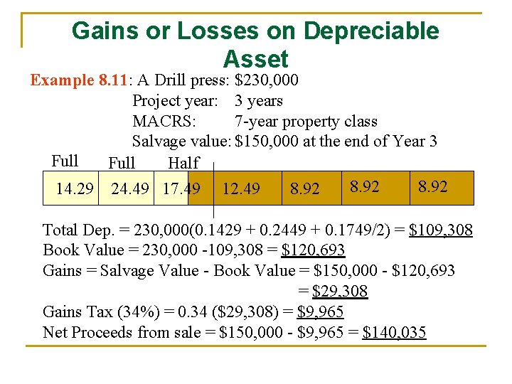 Gains or Losses on Depreciable Asset Example 8. 11: A Drill press: $230, 000