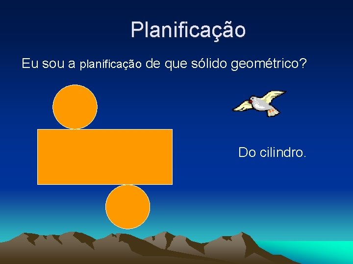 Planificação Eu sou a planificação de que sólido geométrico? Do cilindro. 