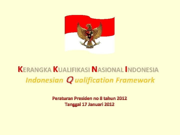 KERANGKA KUALIFIKASI NASIONAL INDONESIA Indonesian Q ualification Framework Peraturan Presiden no 8 tahun 2012