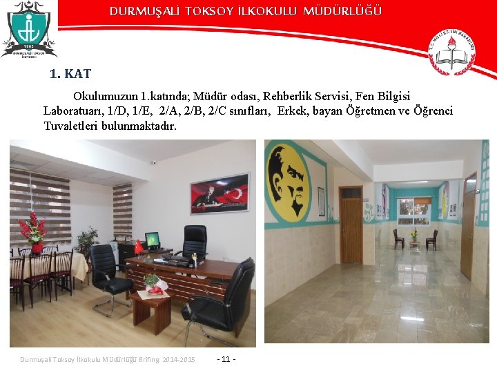 DURMUŞALİ TOKSOY İLKOKULU MÜDÜRLÜĞÜ 1. KAT Okulumuzun 1. katında; Müdür odası, Rehberlik Servisi, Fen