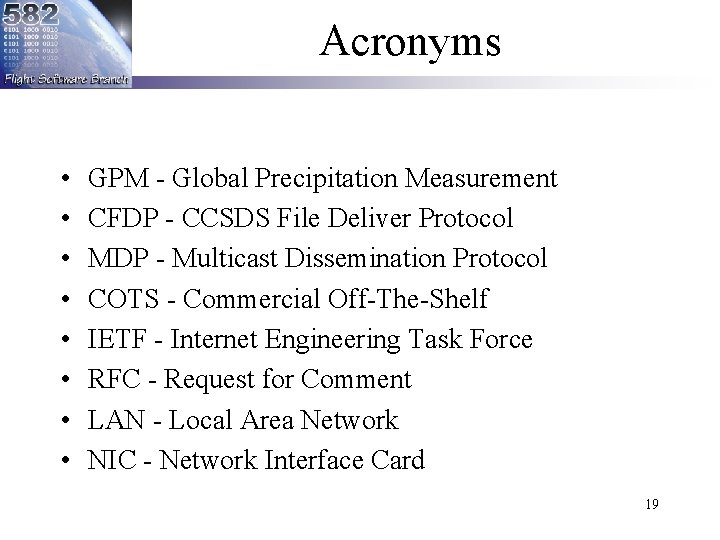 Acronyms • • GPM - Global Precipitation Measurement CFDP - CCSDS File Deliver Protocol Acronyms • • GPM - Global Precipitation Measurement CFDP - CCSDS File Deliver Protocol