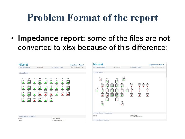 Problem Format of the report • Impedance report: some of the files are not