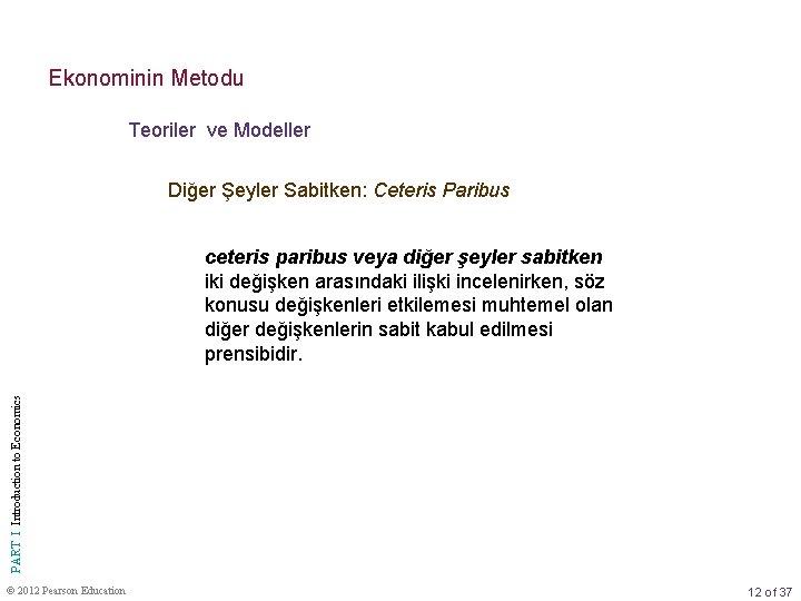Ekonominin Metodu Teoriler ve Modeller Diğer Şeyler Sabitken: Ceteris Paribus PART I Introduction to Ekonominin Metodu Teoriler ve Modeller Diğer Şeyler Sabitken: Ceteris Paribus PART I Introduction to