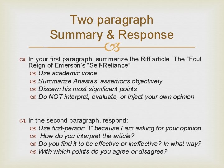 Two paragraph Summary & Response In your first paragraph, summarize the Riff article “The