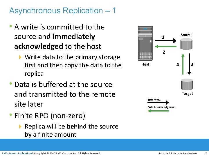 Asynchronous Replication – 1 • A write is committed to the source and immediately