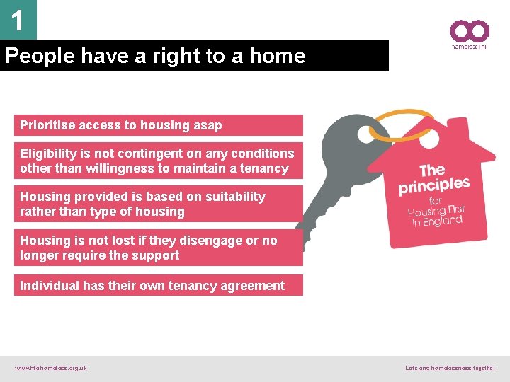 1 People have a right to a home Prioritise access to housing asap Eligibility