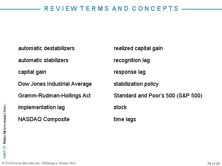 PART IV Further Macroeconomics Issues REVIEW TERMS AND CONCEPTS automatic destabilizers realized capital gain